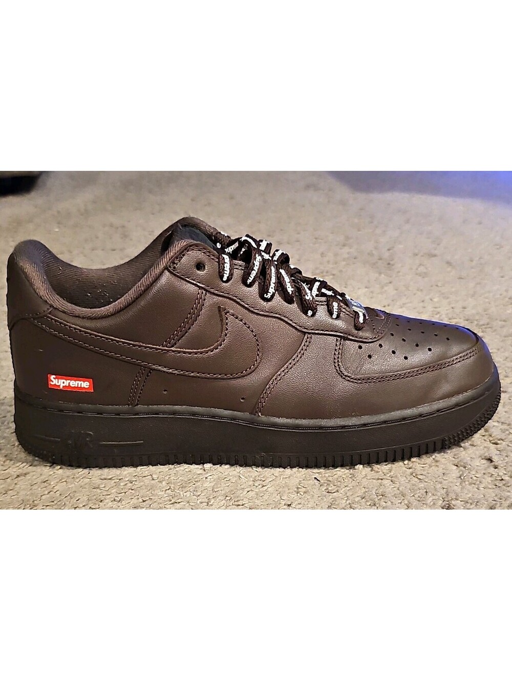 Nike Air Force 1 Low Supreme Brown Leather Sneakers CU9225-200 size 8.5m